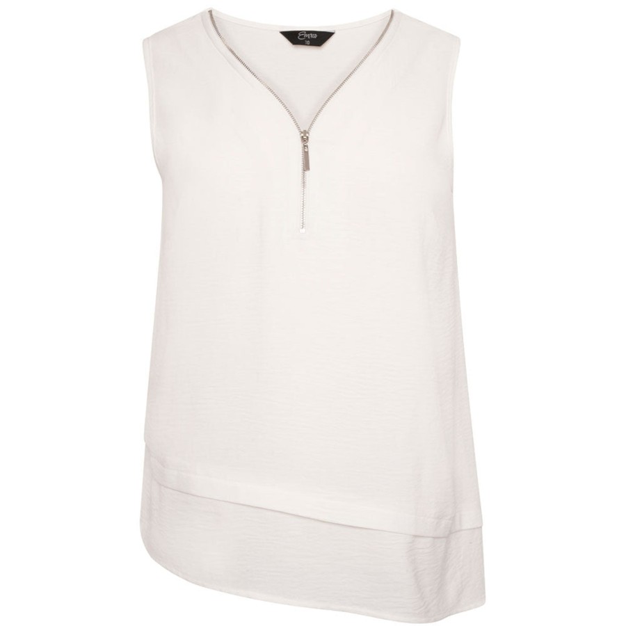 Tops Emreco Shirts & Blouses | Asymmetric Sleeveless Zip V-Neck Top Ivory