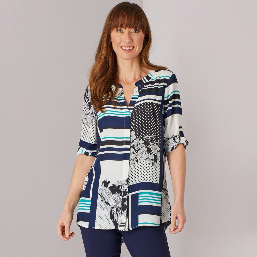 Tops Emreco Shirts & Blouses | Roll Cuff Blouse Navy