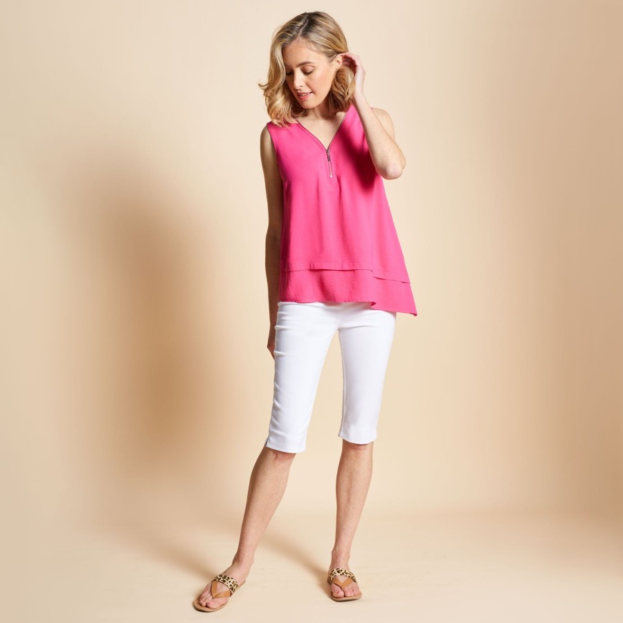 Tops Emreco Shirts & Blouses | Asymmetric Sleeveless Zip V-Neck Top Hot Pink