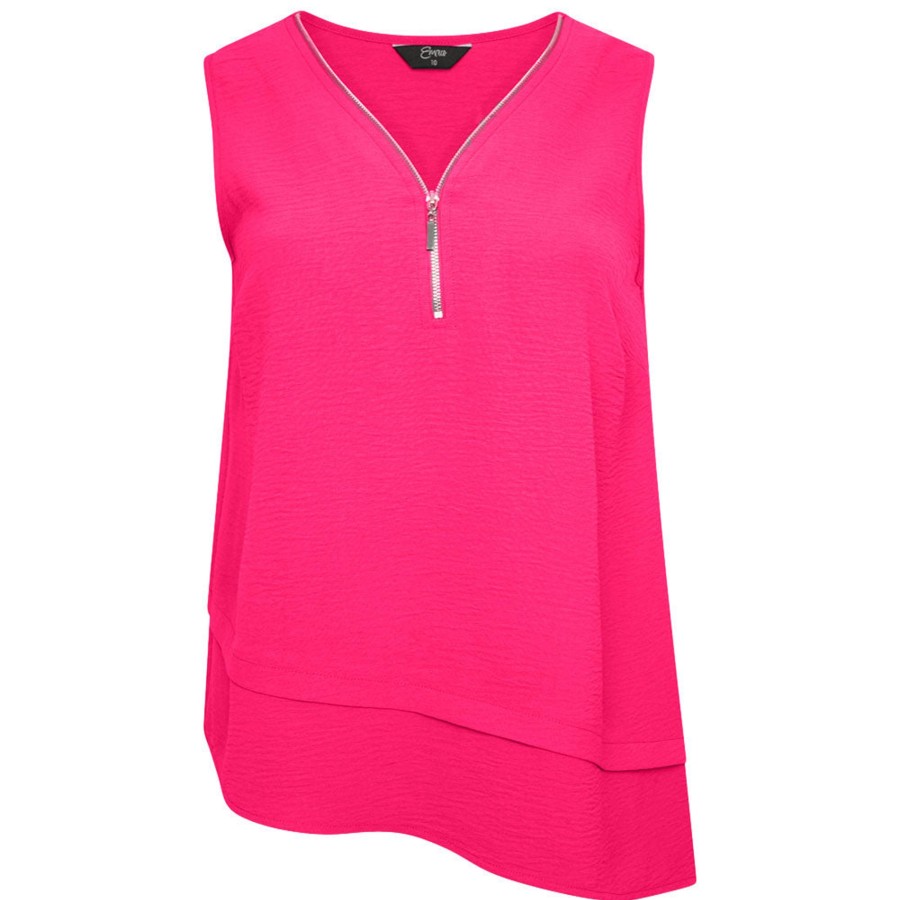 Tops Emreco Shirts & Blouses | Asymmetric Sleeveless Zip V-Neck Top Hot Pink