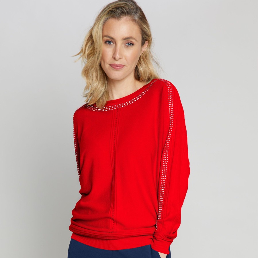 Tops Emreco Jumpers | Long Sleeve Sparkle Detail Jumper Red