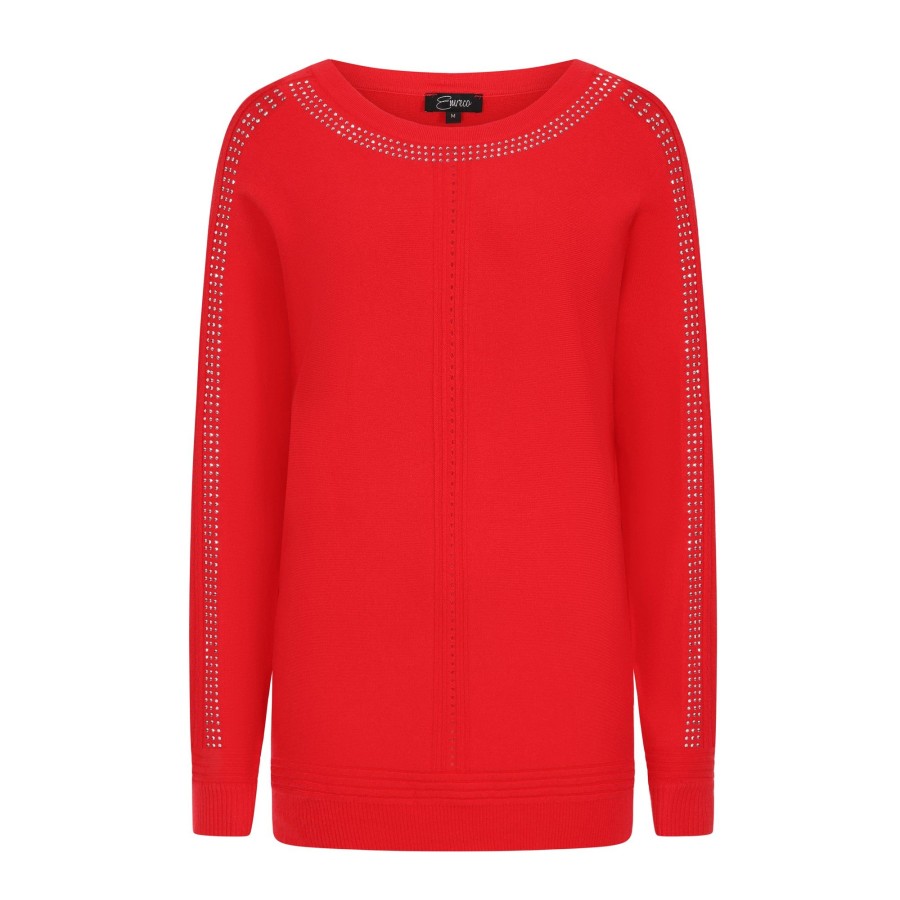 Tops Emreco Jumpers | Long Sleeve Sparkle Detail Jumper Red