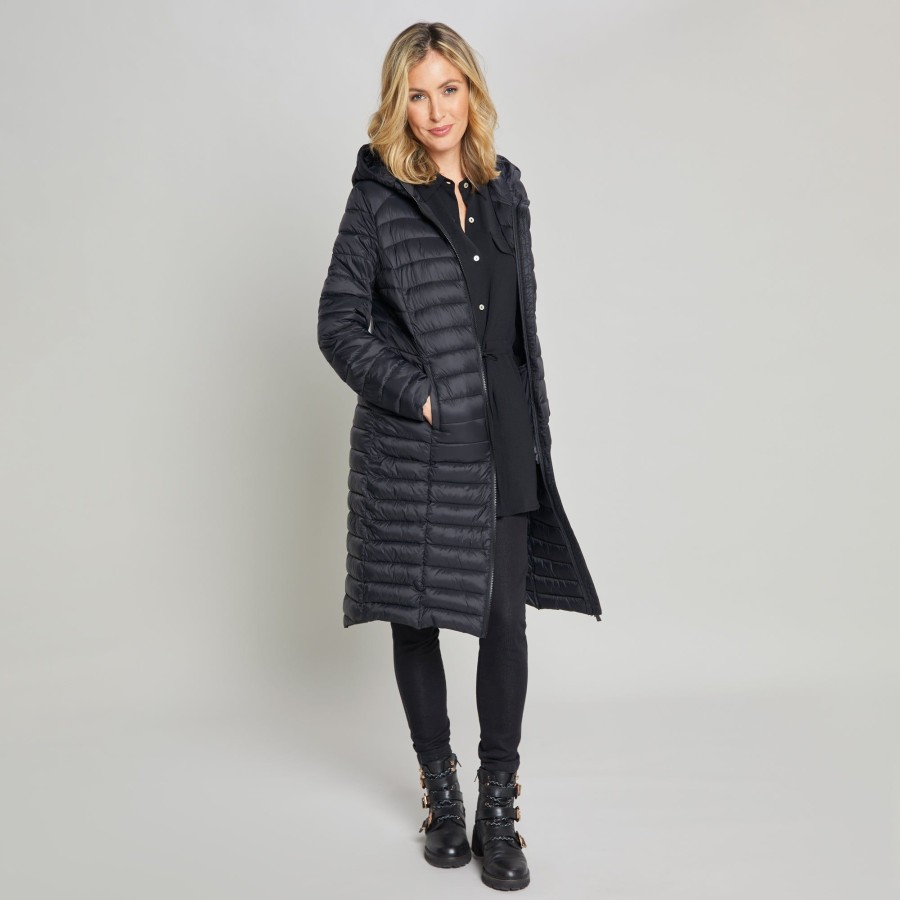 Outerwear Emreco | Longline Lightweight Quilted Coat Black