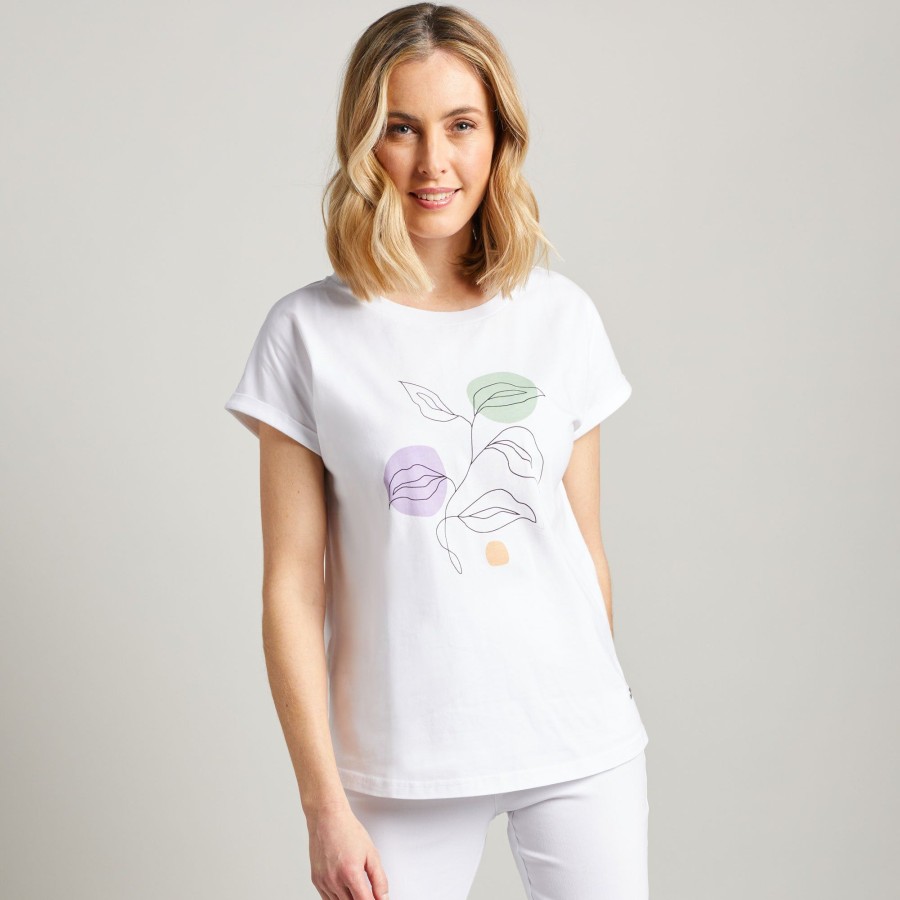 Tops Emreco T-Shirts & Tops | Abstract Leaf Crew Neck T-Shirt White