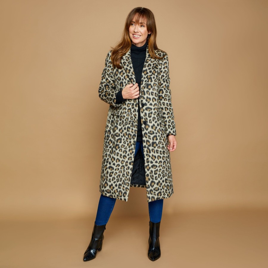 Outerwear Emreco | Leopard Print Single Breasted Dress Coat Neutral