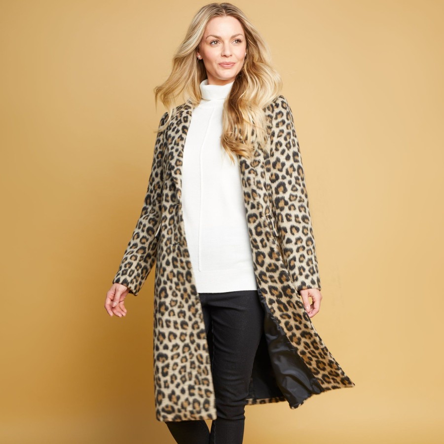 Outerwear Emreco | Leopard Print Single Breasted Dress Coat Neutral