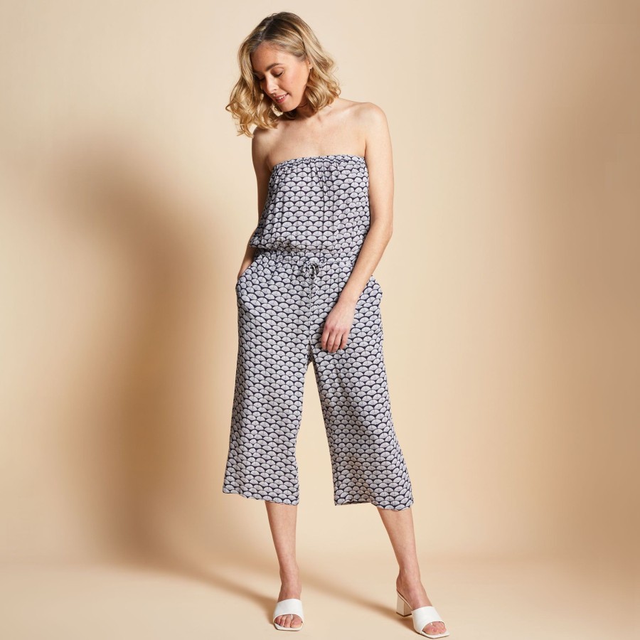 Dresses & Jumpsuits Emreco | Detachable Strap Print Crop Jumpsuit Navy