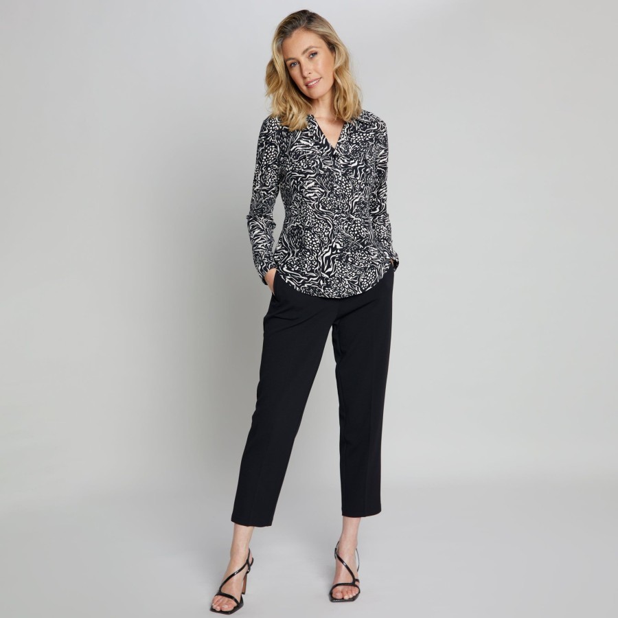 Tops Emreco Shirts & Blouses | Long Sleeve Marl Print Blouse Black