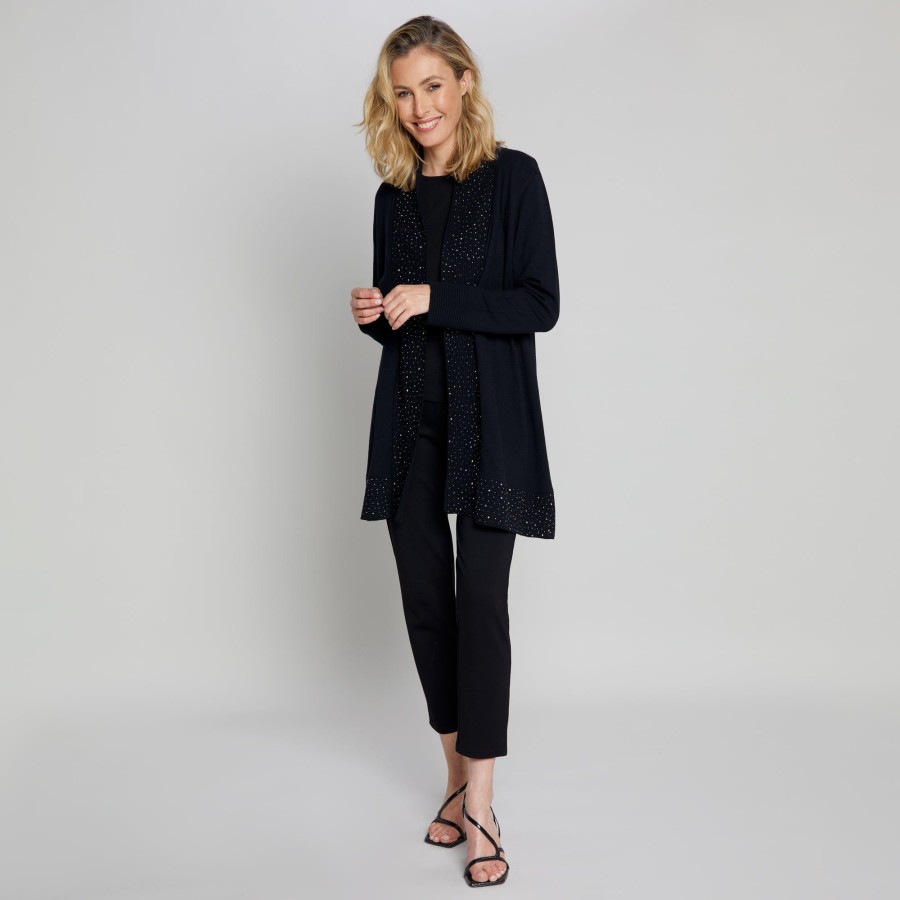 Tops Emreco Cardigans | Long Sleeve Sparkle Cardigan Black