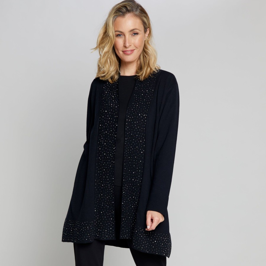 Tops Emreco Cardigans | Long Sleeve Sparkle Cardigan Black