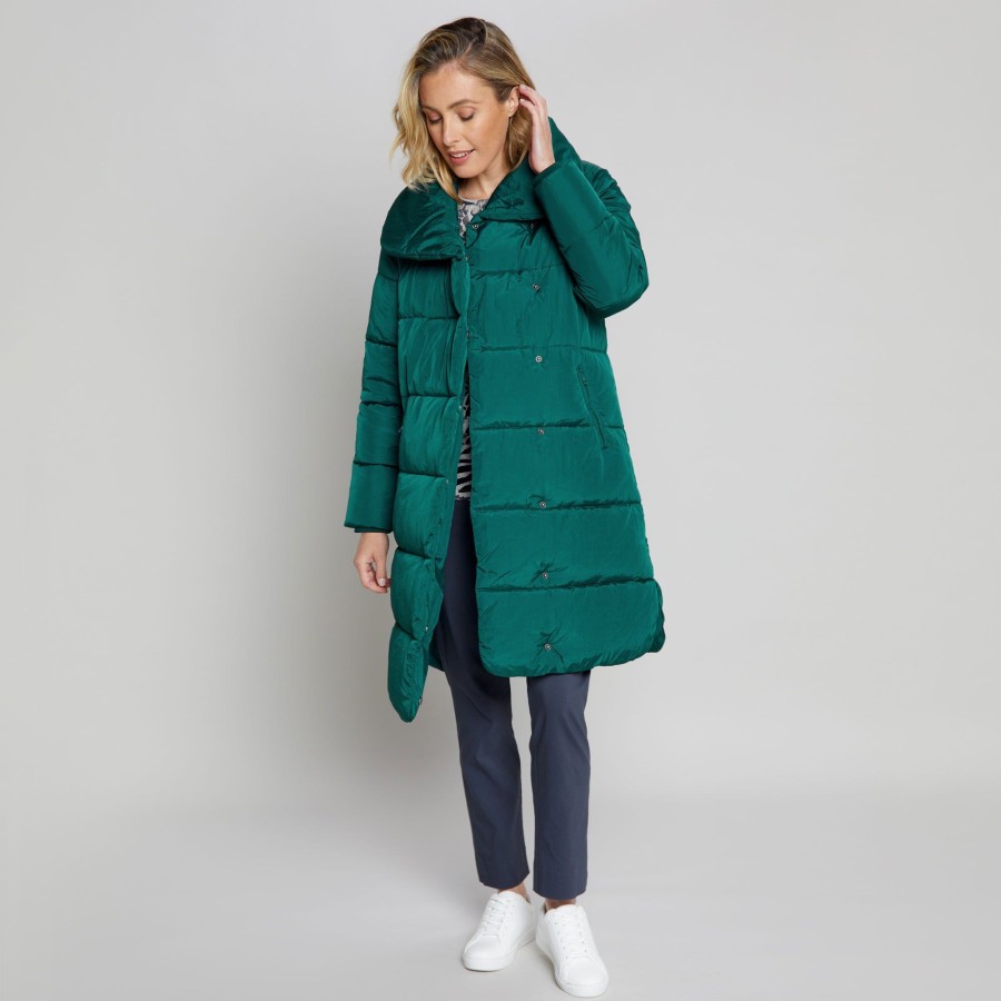 Outerwear Emreco | Shawl Collar Padded Wrap Coat Green