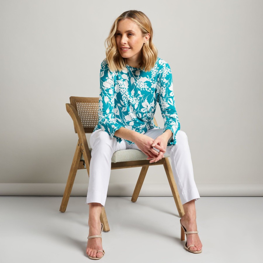 Tops Emreco Shirts & Blouses | Gathered Fluted Sleeve Floral Top Green/White