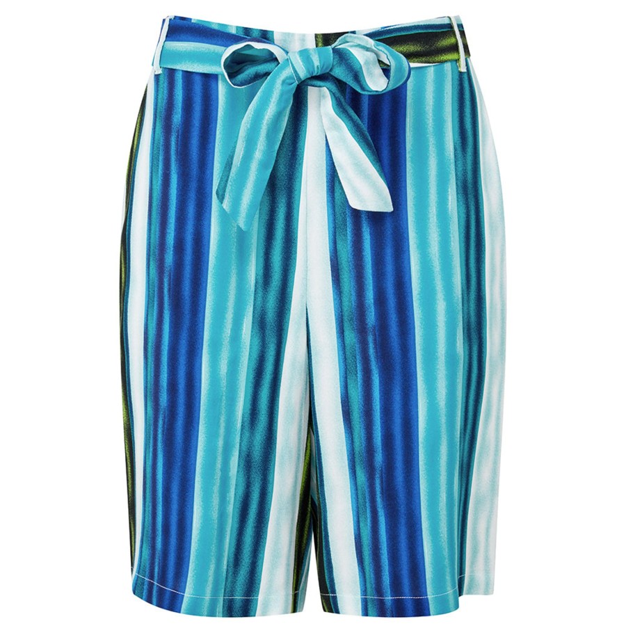 Bottoms Emreco Printed | Tie Waist Shorts Blue Stripe