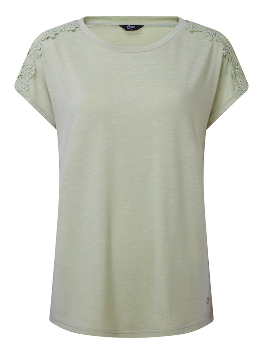 Tops Emreco T-Shirts & Tops | Slub Jersey Lace Shoulder T-Shirt Khaki