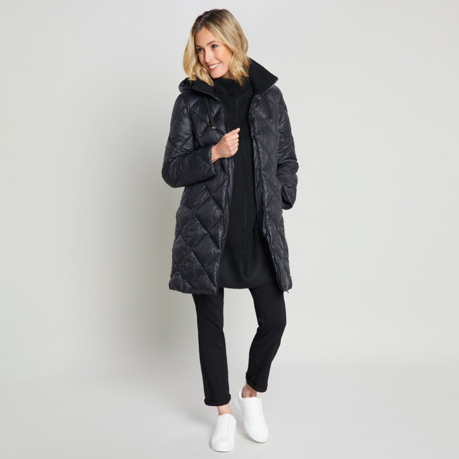 Outerwear Emreco | Diamond Quilt Mid Length Coat Black