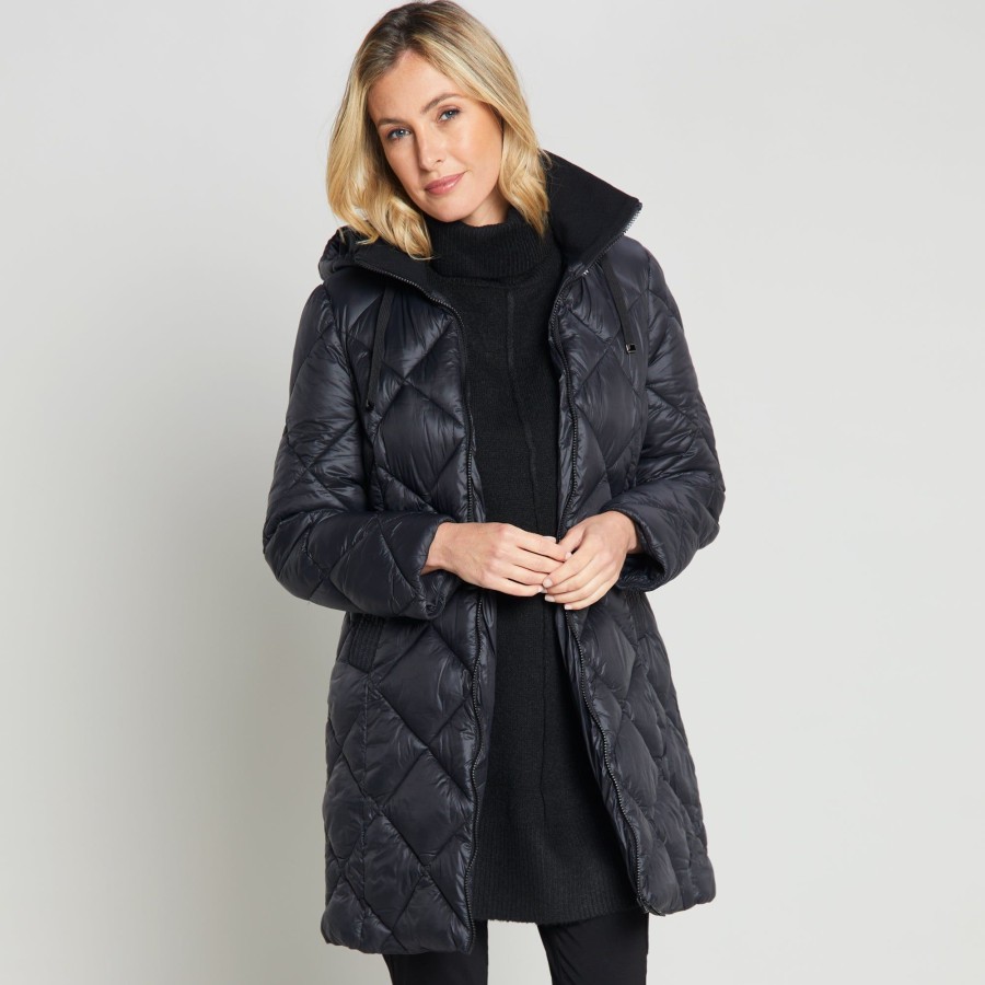 Outerwear Emreco | Diamond Quilt Mid Length Coat Black