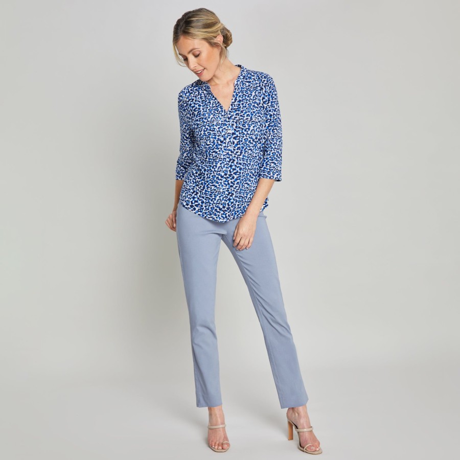 Tops Emreco Shirts & Blouses | 3/4 Sleeve Animal Print Blouse Blue