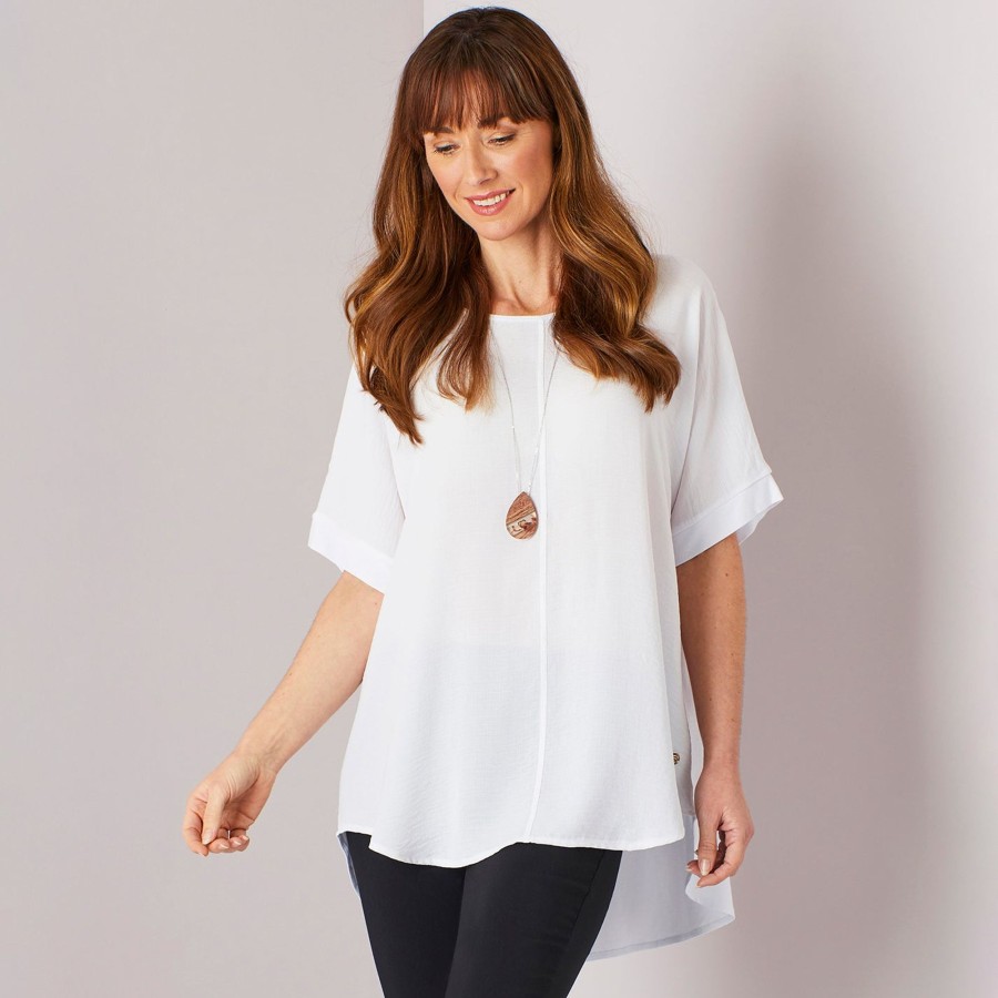 Tops Emreco Shirts & Blouses | Oversized Top With Necklace White