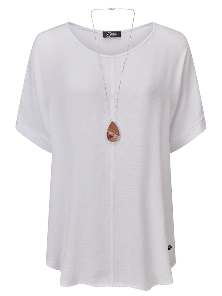 Tops Emreco Shirts & Blouses | Oversized Top With Necklace White