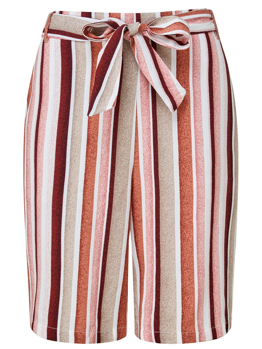 Bottoms Emreco Printed | Tie Waist Shorts Pink Stripe