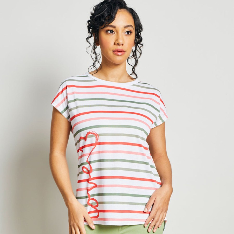 Tops Emreco T-Shirts & Tops | Multi Stripe Love T-Shirt Coral