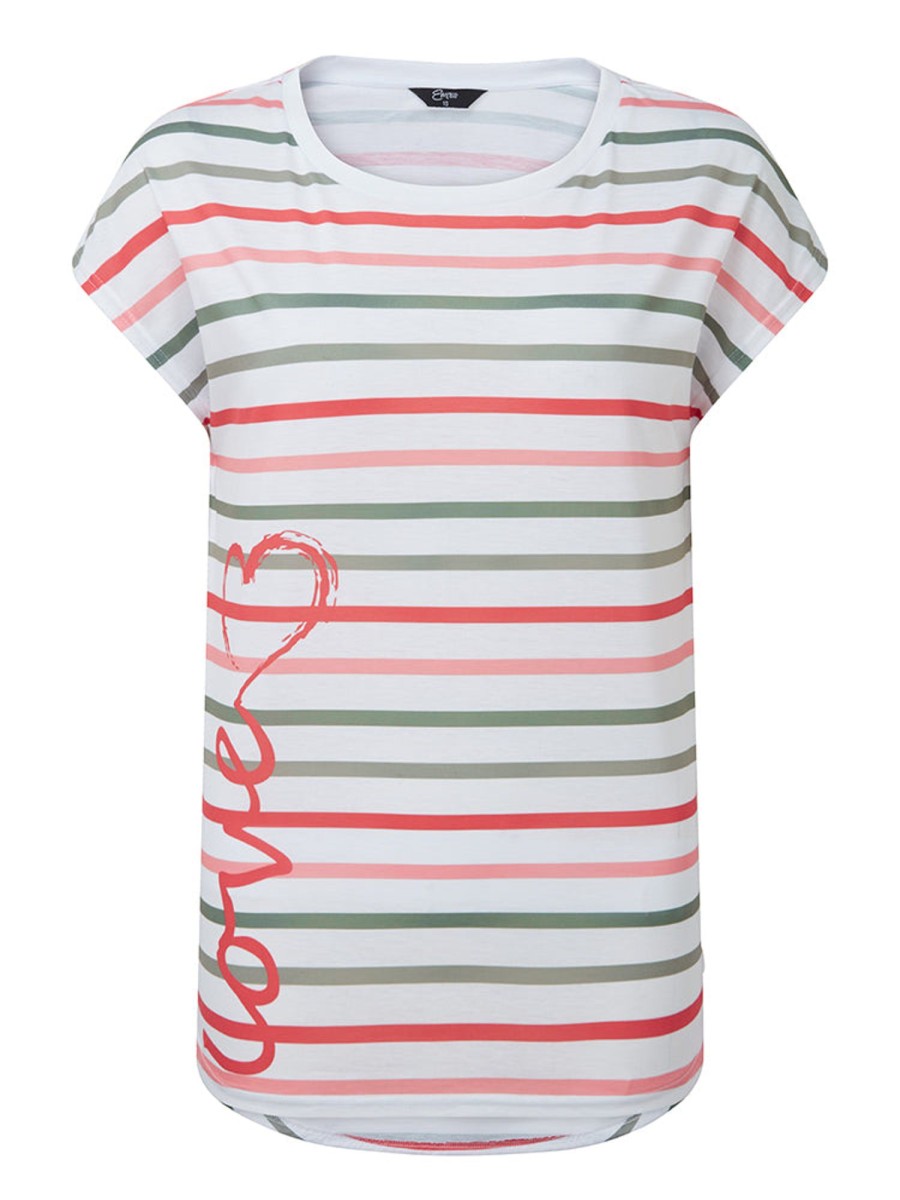 Tops Emreco T-Shirts & Tops | Multi Stripe Love T-Shirt Coral