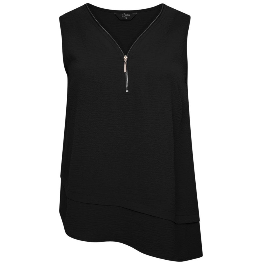 Tops Emreco Shirts & Blouses | Asymmetric Sleeveless Zip V-Neck Top Black