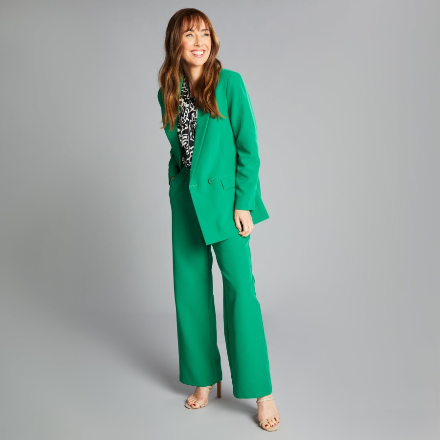 Bottoms Emreco Everyday | Wide Leg Elastic Waist Formal Trouser Green