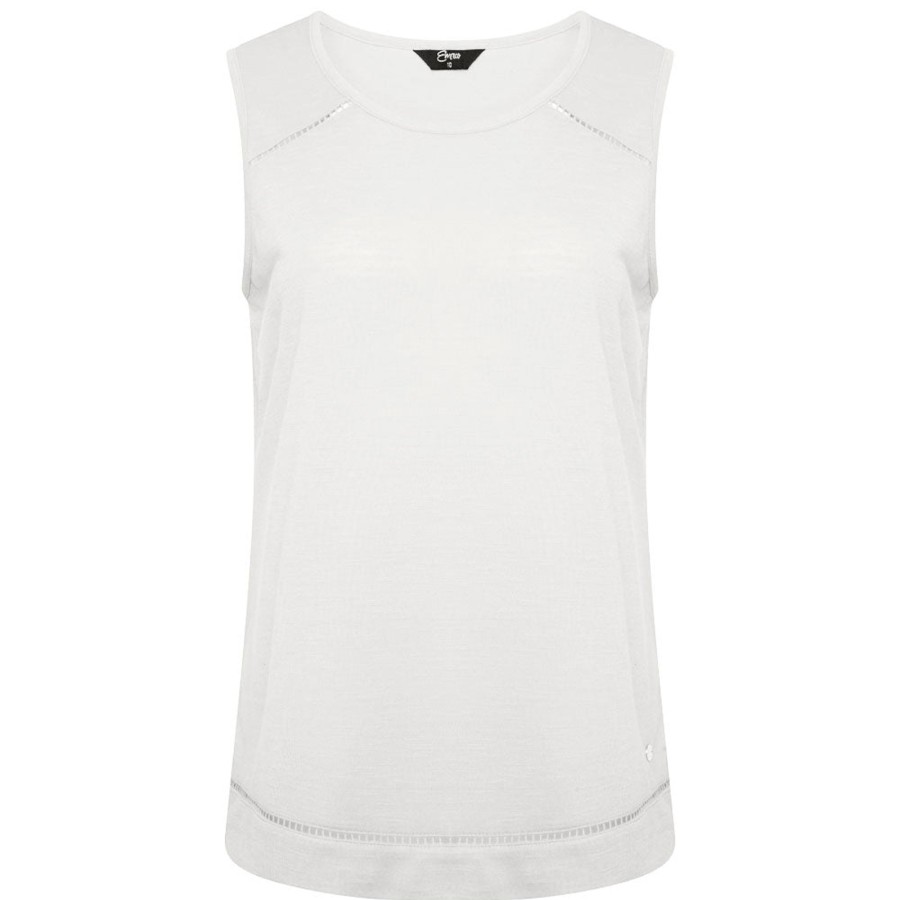 Tops Emreco Sleeveless | Ladder Trim Scoop Neck Sleeveless Top White