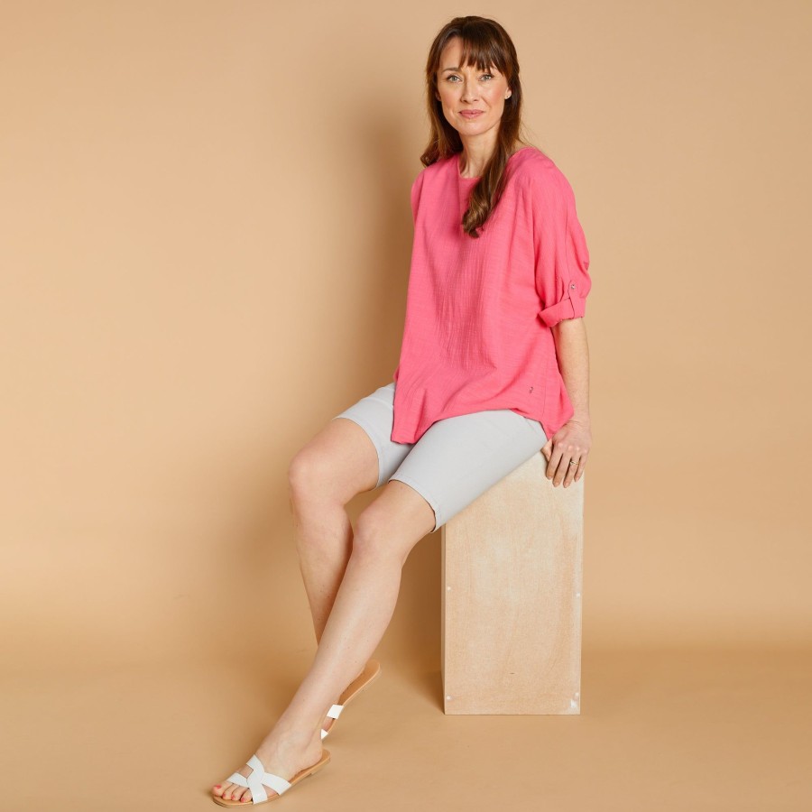 Tops Emreco Shirts & Blouses | Oversized Woven Top & Necklace Pink