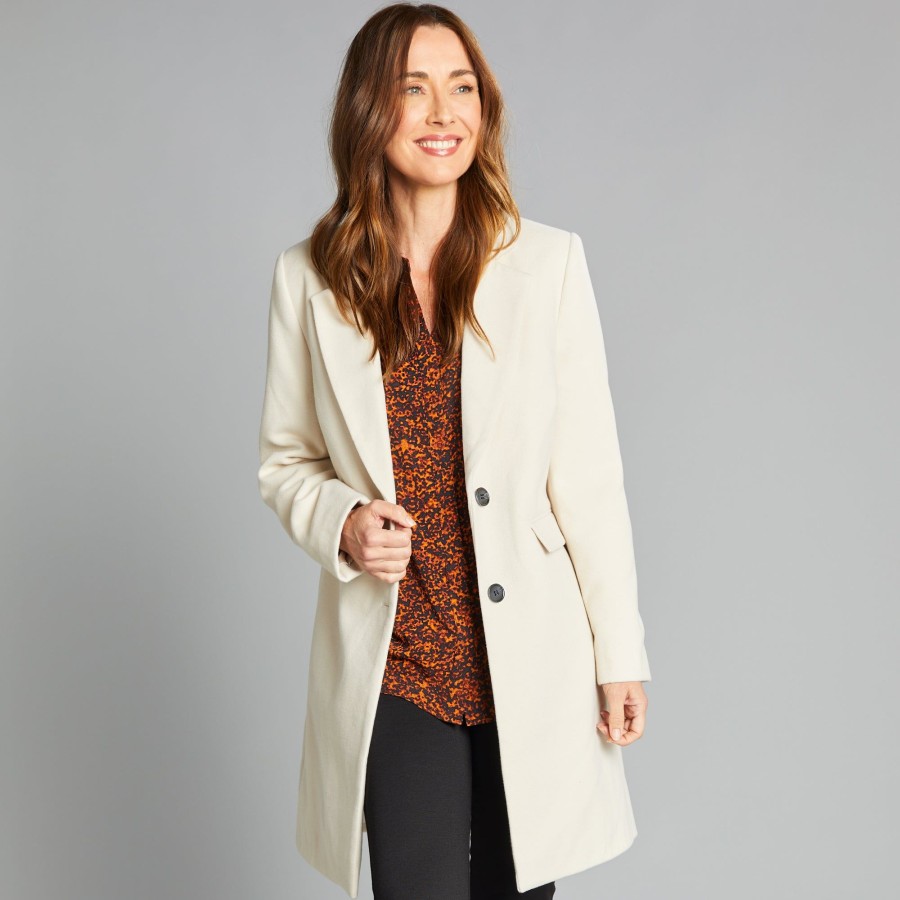 Outerwear Emreco | Long Sleeve Plain Single Breasted Coat Oatmeal