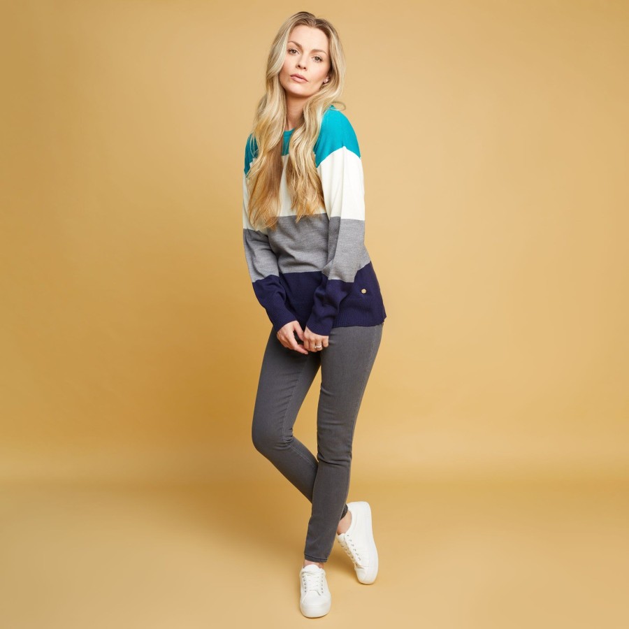 Tops Emreco Jumpers | Batwing Colour Block Jumper Blue