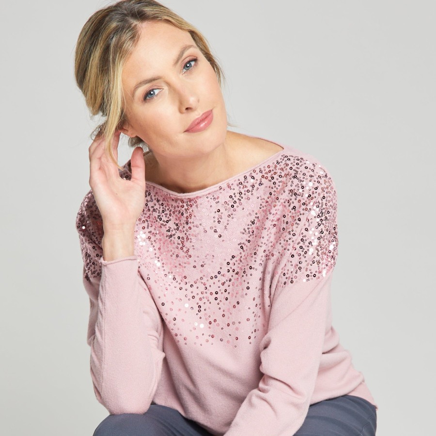 Tops Emreco Jumpers | Long Sleeve Sequin Batwing Jumper Blush