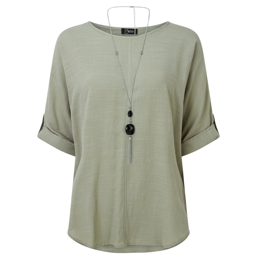 Tops Emreco Shirts & Blouses | Oversized Woven Top & Necklace Sage