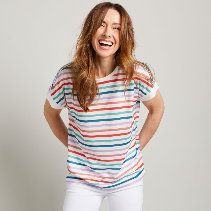 Tops Emreco T-Shirts & Tops | Multi Stripe Crew Neck T Shirt Multi