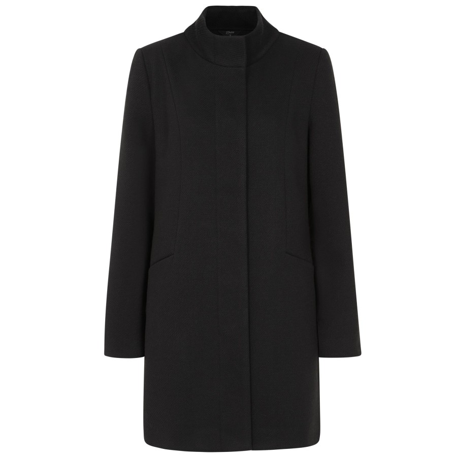 Outerwear Emreco | Plain Funnel Neck Coat Black