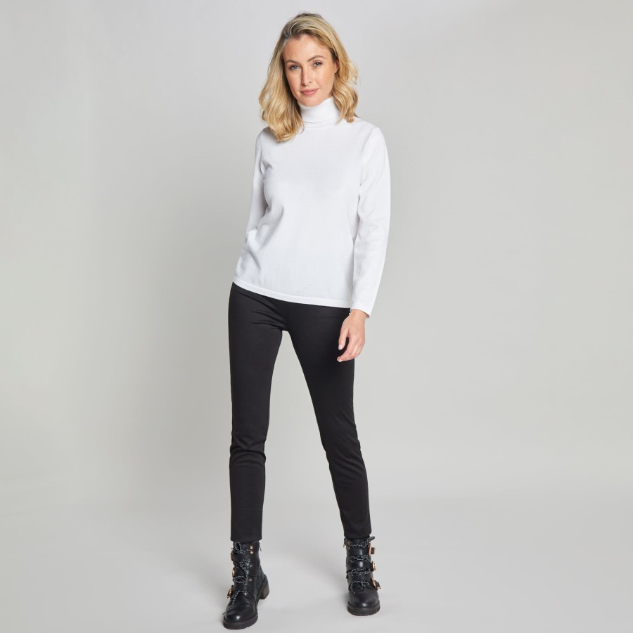 Tops Emreco Jumpers | Long Sleeve Basic Polo Neck Jumper Cream