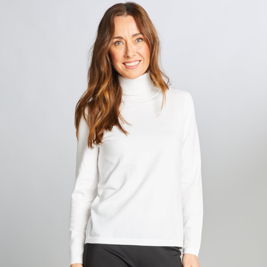 Tops Emreco Jumpers | Long Sleeve Basic Polo Neck Jumper Cream