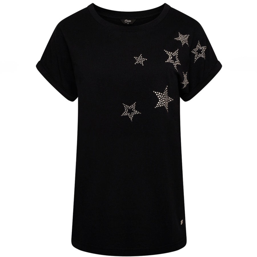 Tops Emreco T-Shirts & Tops | Scattered Stud Star Crew Neck T-Shirt Black