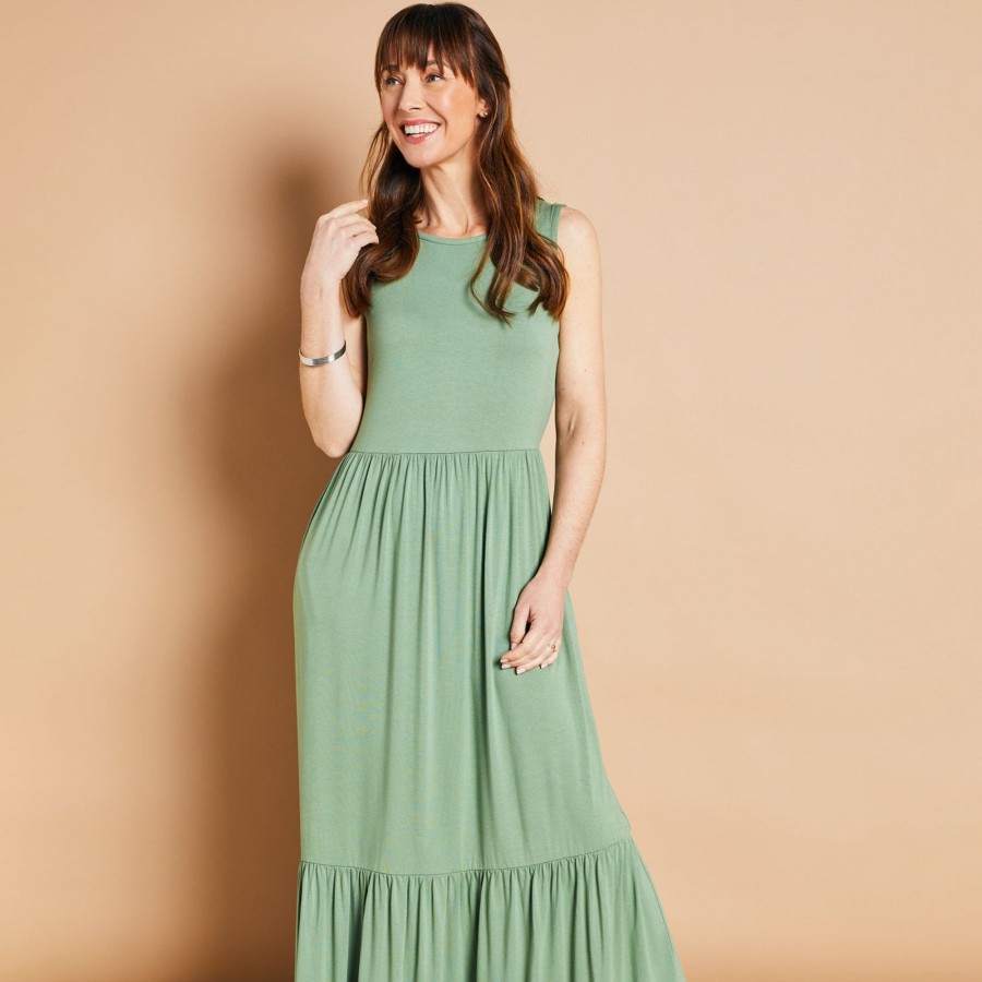 Dresses & Jumpsuits Emreco Maxi | Tiered Jersey Maxi Dress Khaki