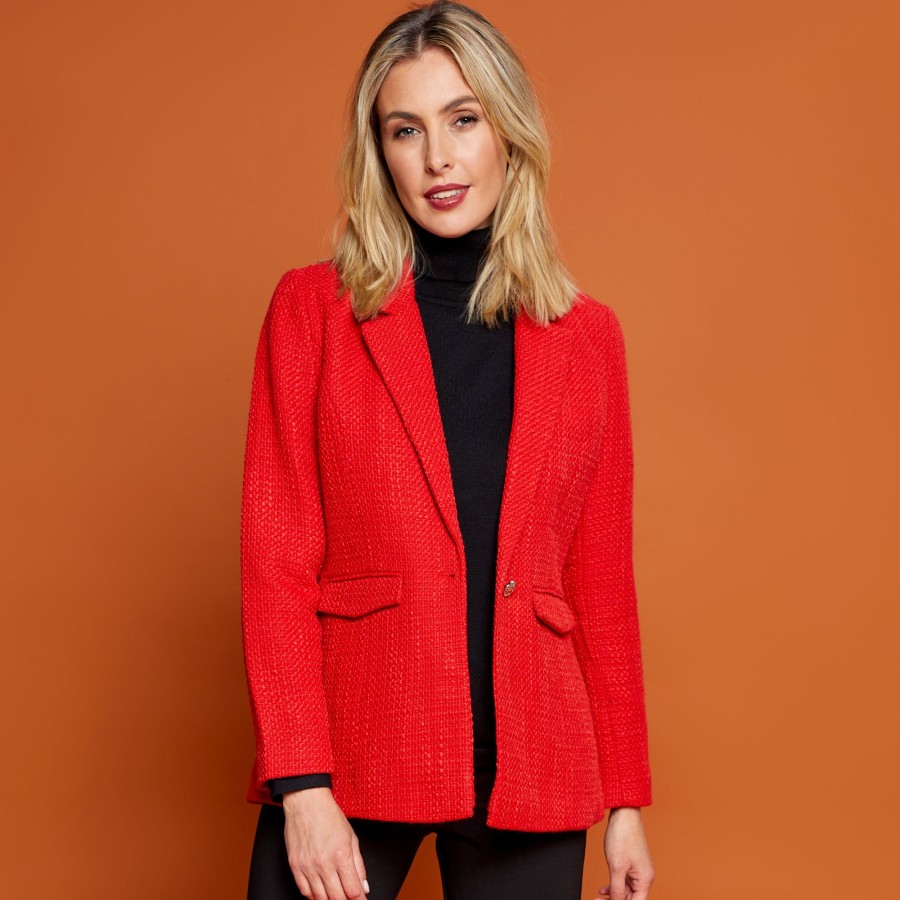 Outerwear Emreco | Long Sleeve Boucle Blazer Red