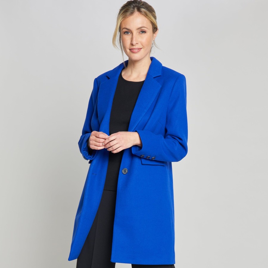 Outerwear Emreco | Long Sleeve Plain Single Breasted Coat Blue