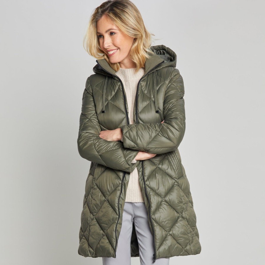 Outerwear Emreco | Diamond Quilt Mid Length Coat Khaki