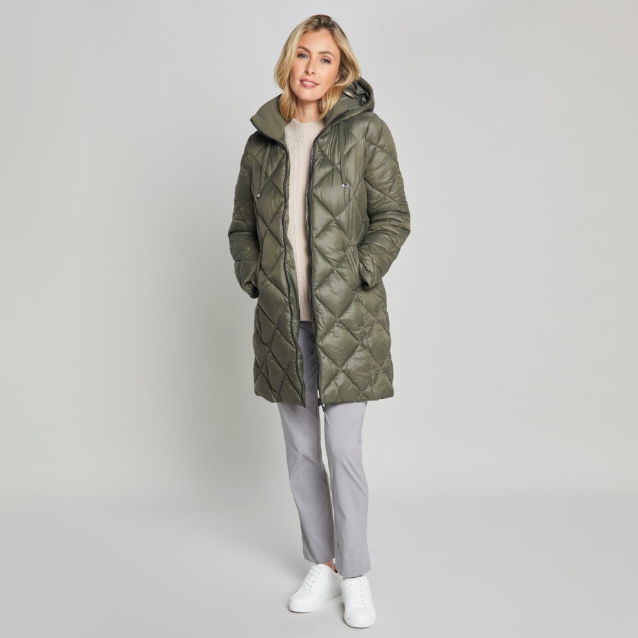 Outerwear Emreco | Diamond Quilt Mid Length Coat Khaki