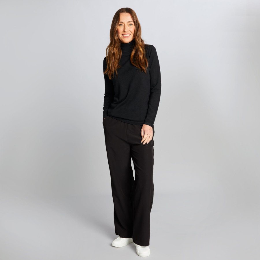 Bottoms Emreco Everyday | Wide Leg Elastic Waist Formal Trouser Black