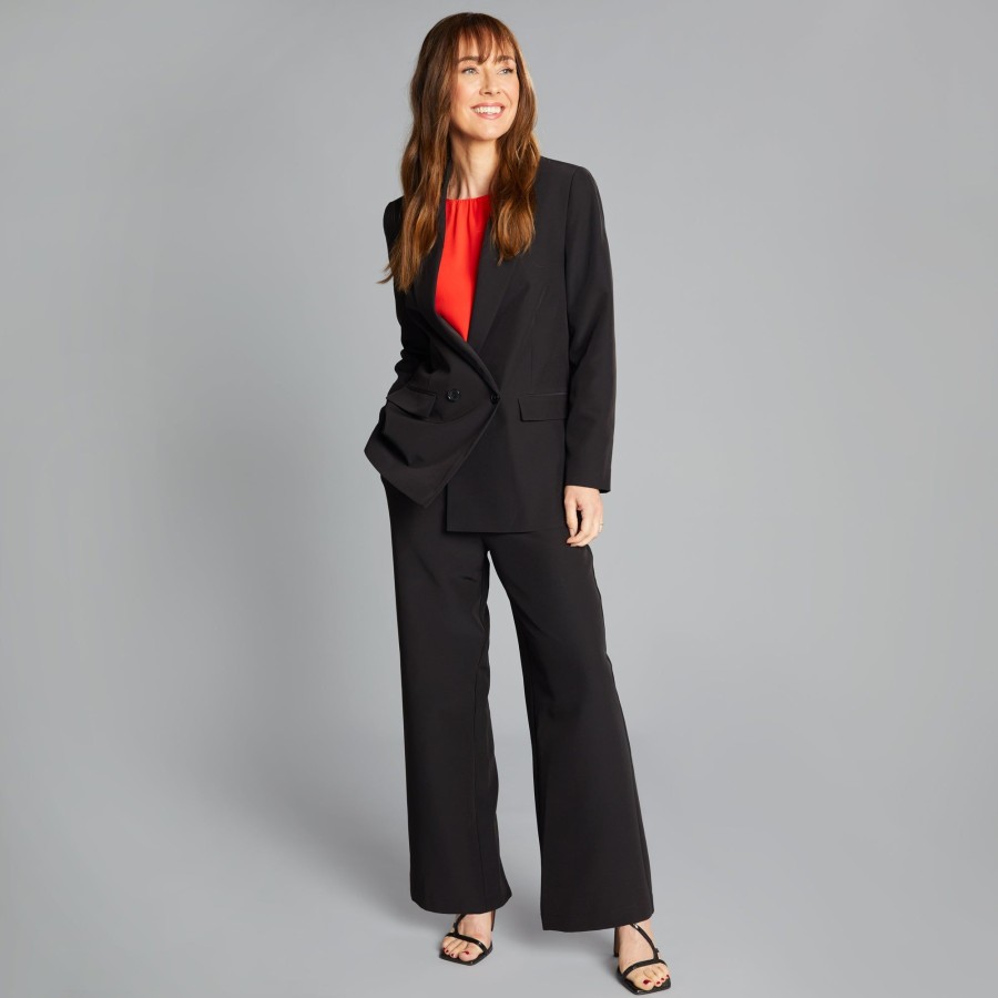 Bottoms Emreco Everyday | Wide Leg Elastic Waist Formal Trouser Black