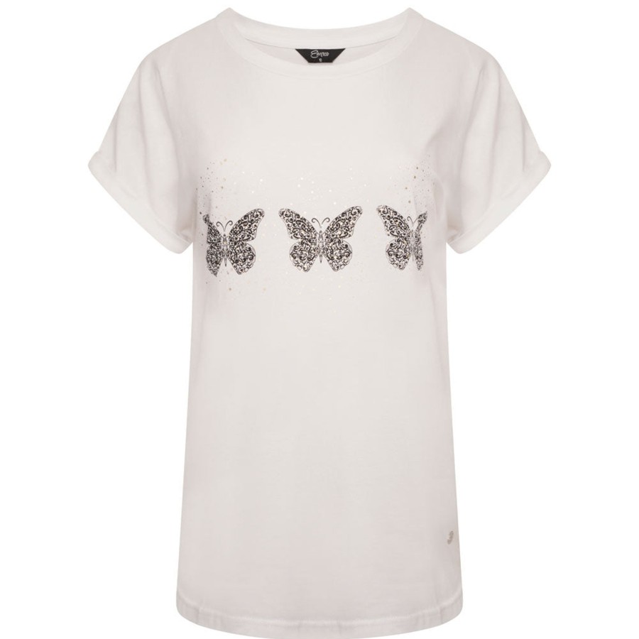 Tops Emreco T-Shirts & Tops | Butterfly Foil Star Round Neck T-Shirt White