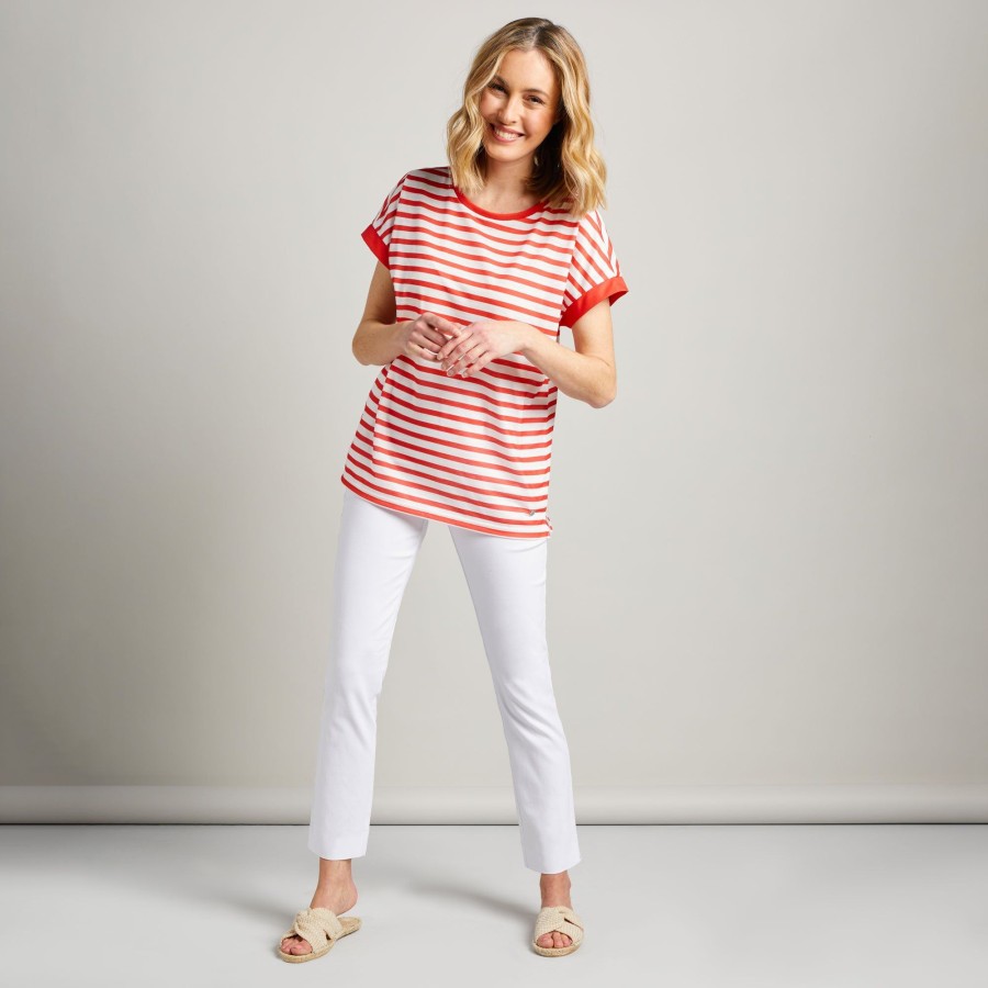 Tops Emreco T-Shirts & Tops | Stripe Crew Neck T Shirt White/Red