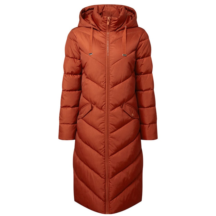 Outerwear Emreco | Longline Padded Coat With Hood Rust