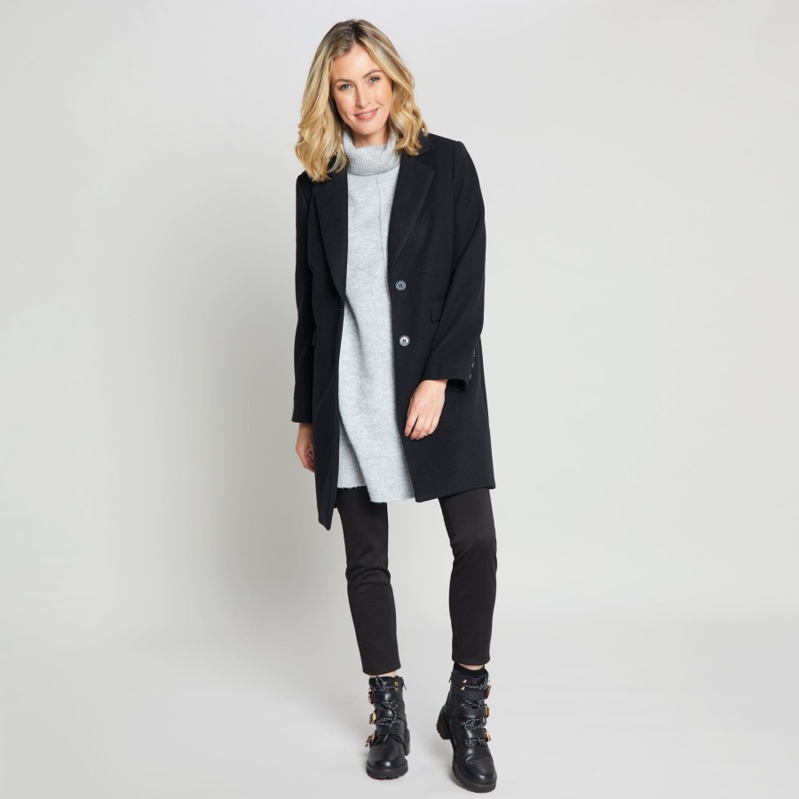 Outerwear Emreco | Long Sleeve Plain Single Breasted Coat Black